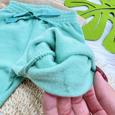 Conj. Casaco de Pelinho Bebê Tigre e Calça de Moletom - Areia e Verde